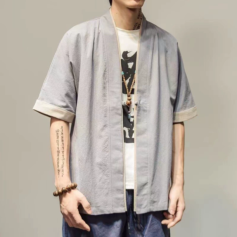 Китайский стиль летняя цветовая цветовая цветная хлопчатобумажная куртка с пятью рукавами