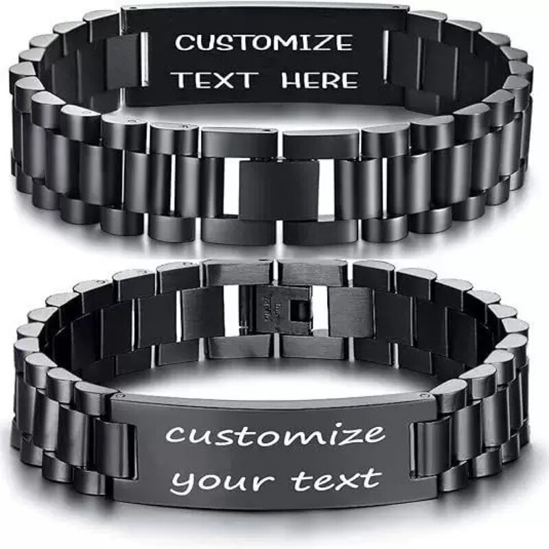 European and American Style Watch Strap Bracelet for Men, Dongguan Titanium Steel Jewelry, Stainless Steel Watch Chain, Customizable Bracelet with Engraving