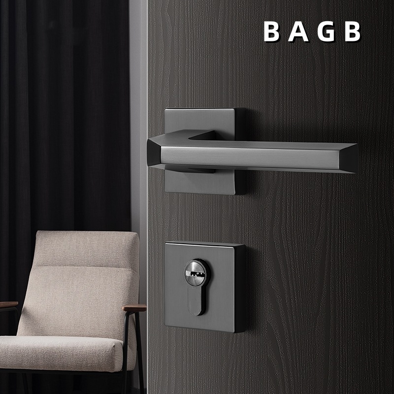 BAGB cerradura de puerta interior gris de estilo americano cerradura de puerta de habitación de dormitorio simple de estilo europeo del norte magnético mudo negro y gris cerradura dividida