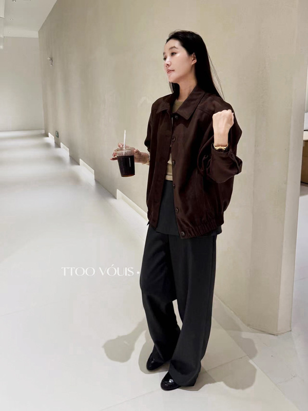 TTOO VOUIS秋季2216中性风美拉德复古翻领麂皮绒宽松高级感夹克女|undefined