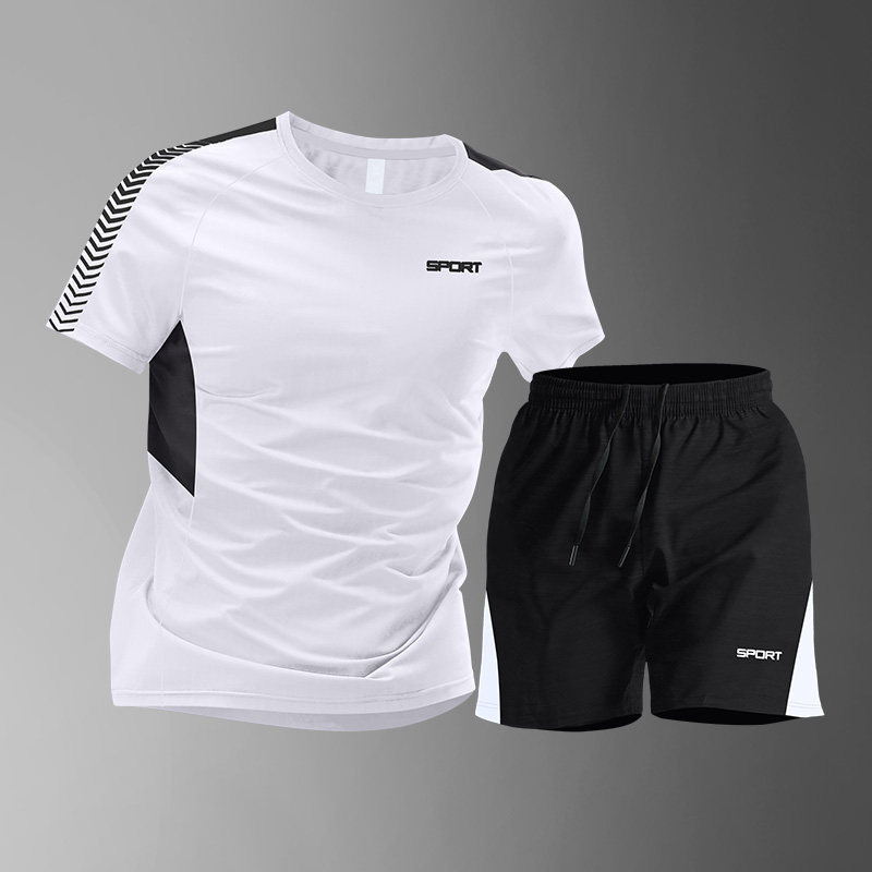 Trajes deportivos para hombres hielo veloz ropa seca camiseta de fitness correr mangas cortas pantalones cortos trajes de entrenamiento fábrica transfronteriza al por mayor