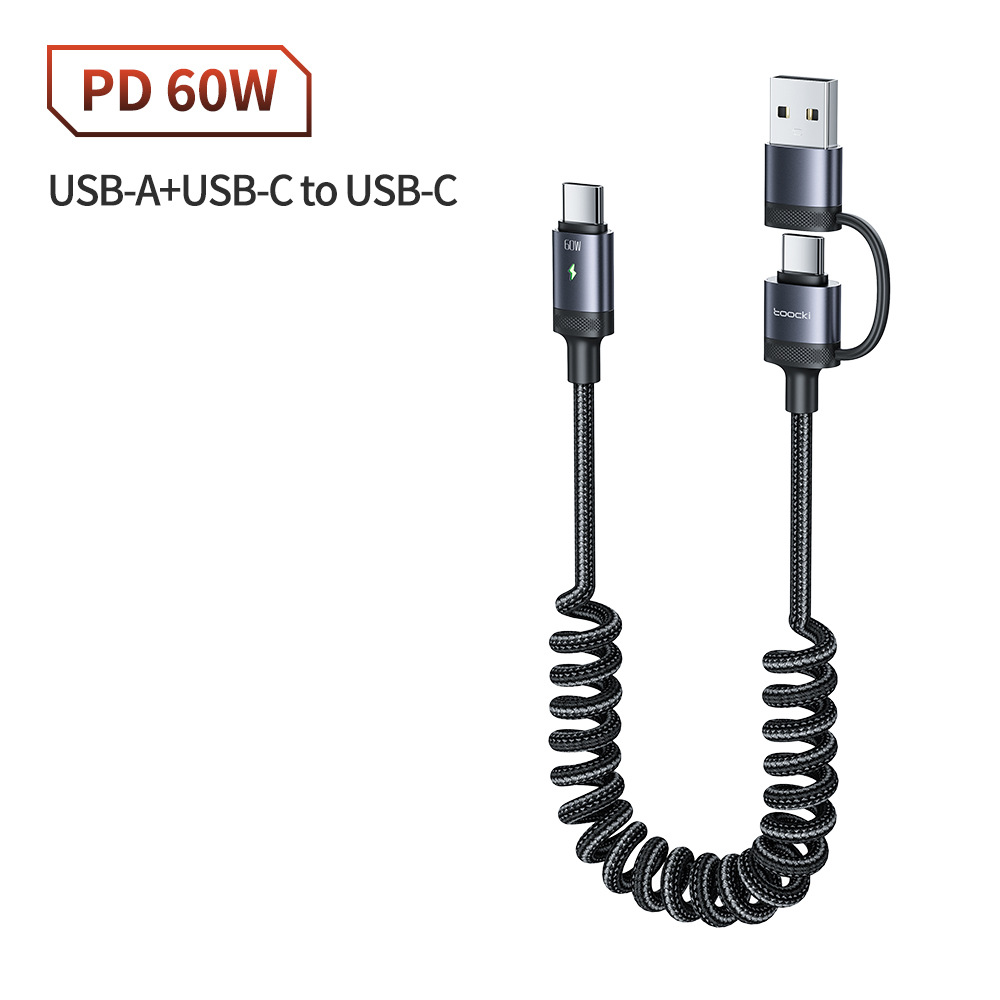 Toocki Lightning 2-in-1 PD60W Spring Fast Charging Data Cable Suitable for Huawei Apple Phone and Notebook_voghion.com