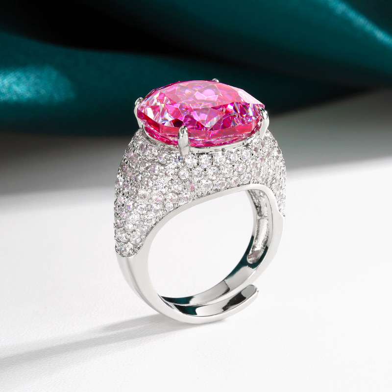 2025 nueva joyería Zhuangsheng fondo de cobre chapado en oro simulación rosa corte color temperamento anillo retro piedra principal 14mm