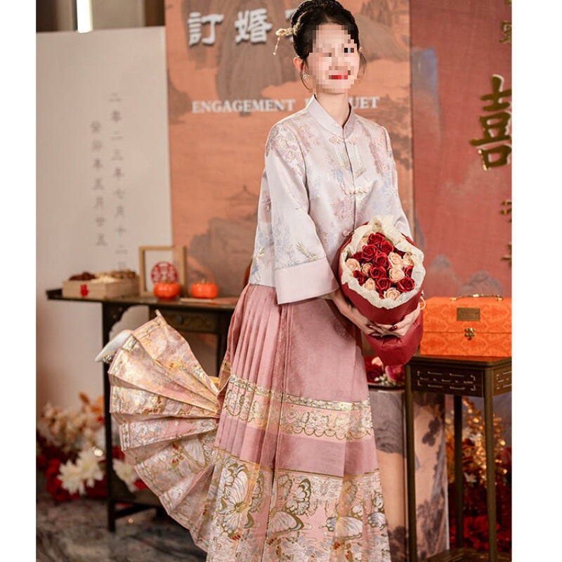 Mantingfang New Chinese Style Wedding Dress, Mamian Skirt, Hanfu Set, New Style Top, Engagement Dress
