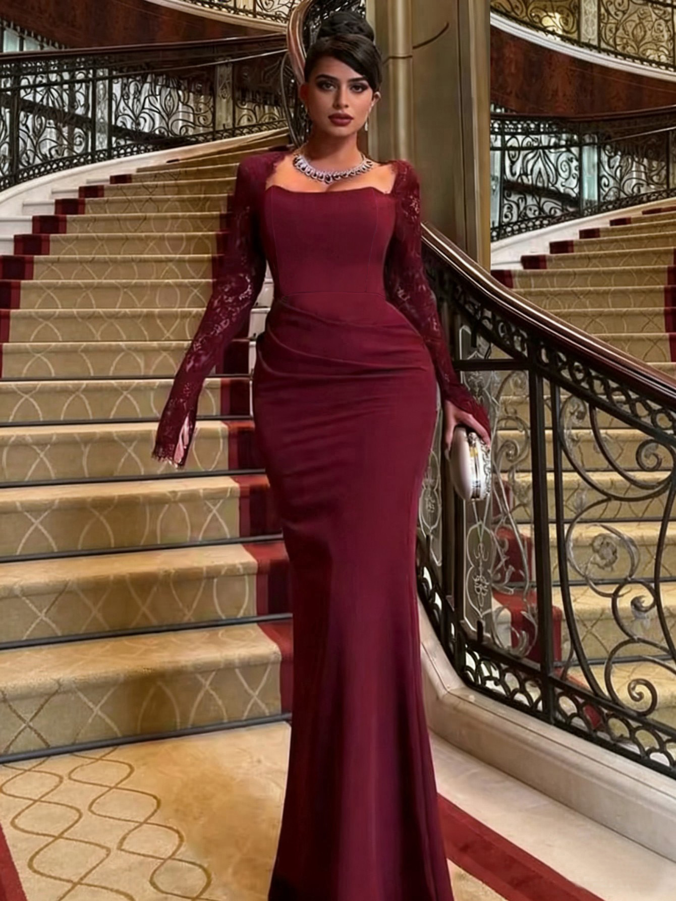 Vestidos de mujer para comercio exterior europeo y americano, vestido sexy de Amazon, vestido de novia de encaje de manga larga, vestido sencillo para banquete de boda