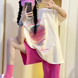 运动套装女夏季款宽松韩版夏日多巴胺小个子穿搭一整套休闲两件套
