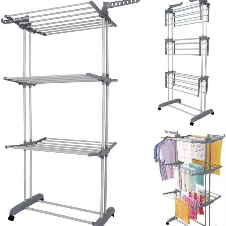 Perchero de secado de tres capas móvil perchero de secado plegable de piso al por mayor
