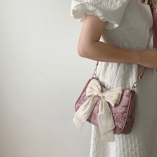 Pearl Strap Bag Women  New Bow Single Shoulder Bag Women Minority Design Hand-held Cross-body Bag Underarm Bag