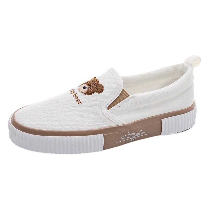 Zapatos casuales para mujeres 2024 nuevos zapatos de deslizamiento bordados de oso para estudiantes perezosos zapatos de lona de todo fósforo entrega de una pieza image 1