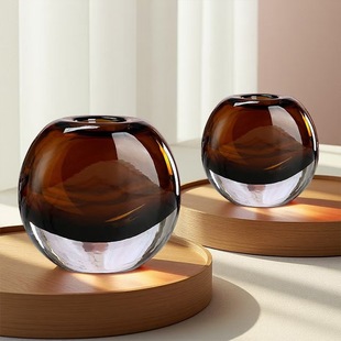 European-Style Light Luxury Thickened High-Quality Caramel-Colored Glass Vase Living Room Model Dining Table Flower Arrangement Soft Decoration Ornament