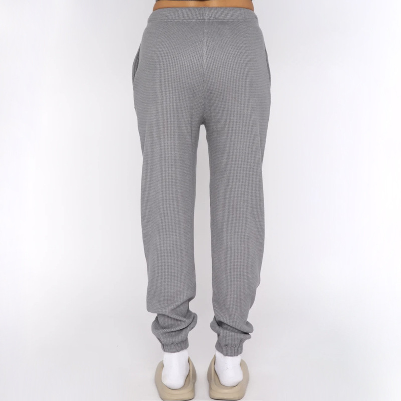 Spring Summer Solid Color Waffle round Neck Short Sleeve Women Clothing Casual Trousers Sets