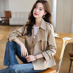 卡其色风衣女短款2025新款春装小个子大衣设计感收腰西装夹克外套