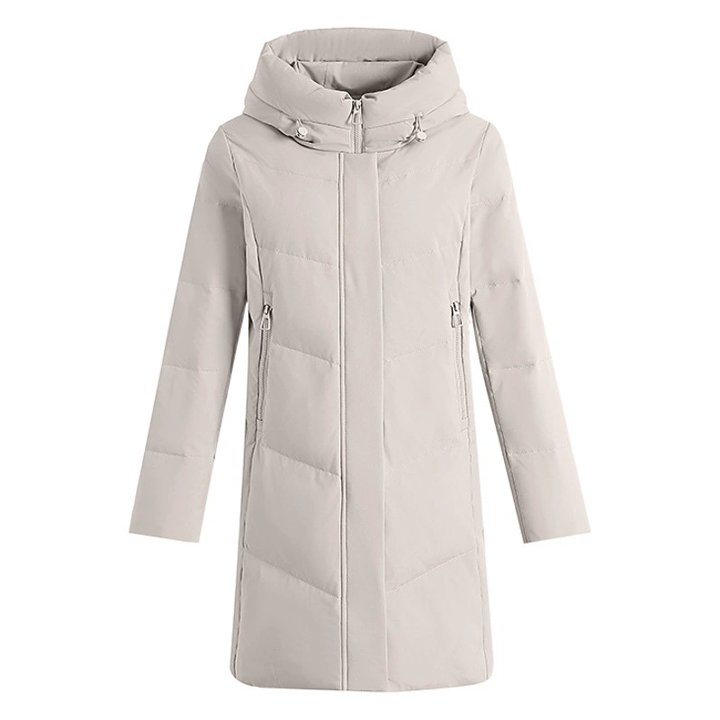 Высококачественная женская одежда большого бренда, Зимний новый пуховик средней длины, легкий роскошный высококачественный белый пуховик на утином пуху с капюшоном