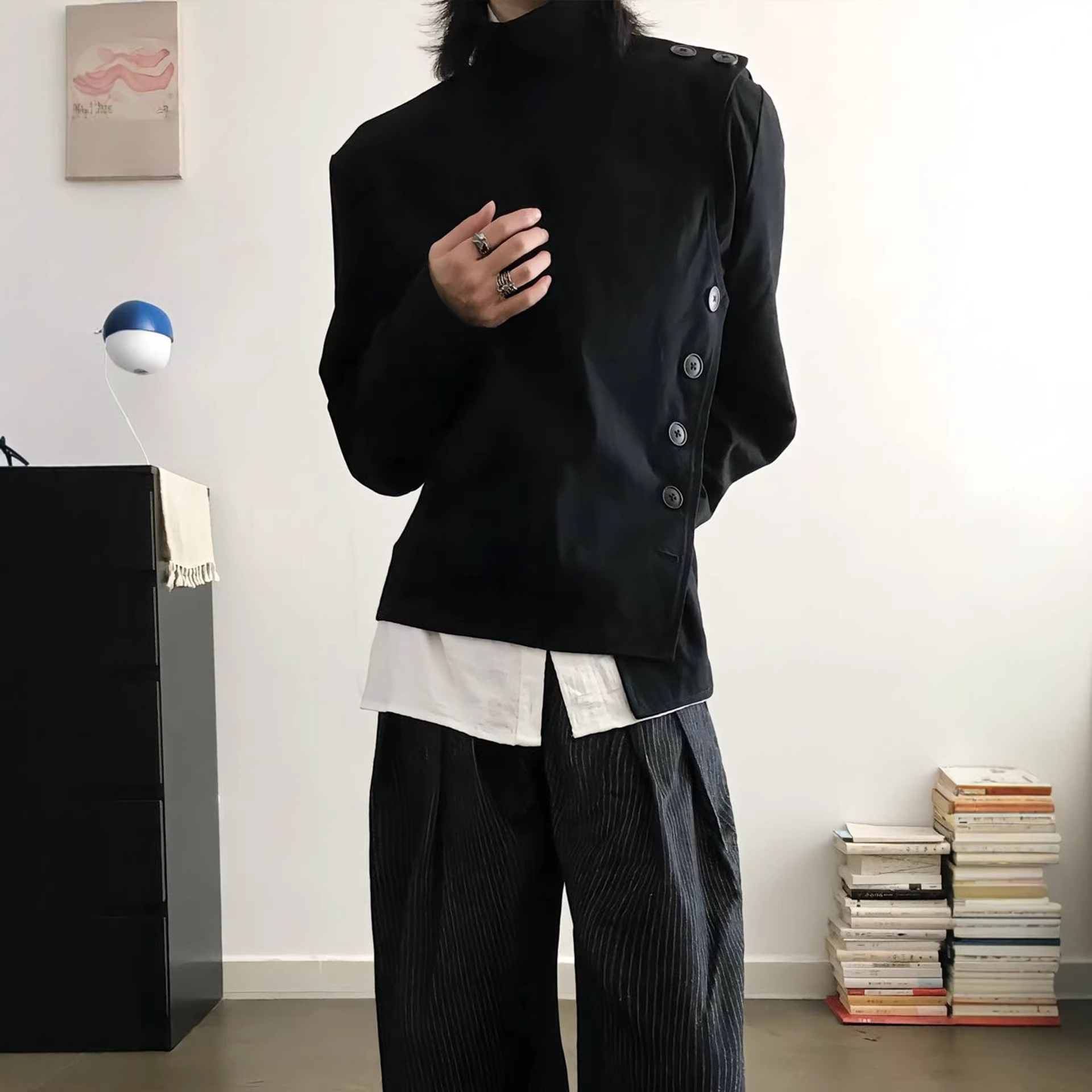 cleanfit黑色短款击剑服外套男款春秋不规则设计感多形态美式夹克