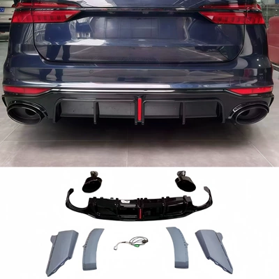 Suitable for Audi A6 Allroad models from 2019 to 2025, this includes a modified rear lip, exhaust tips, and a black "Black Warrior" lower lip (Big Surrounded) - 19-25-models-a6allroadrear-lip-exhaust-tipdual-outlet