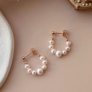 Retro aesthetics! Natural Freshwater Pearl 14K Pack Gold Earrings Simple Temperament Light Luxury Niche Ear Clip