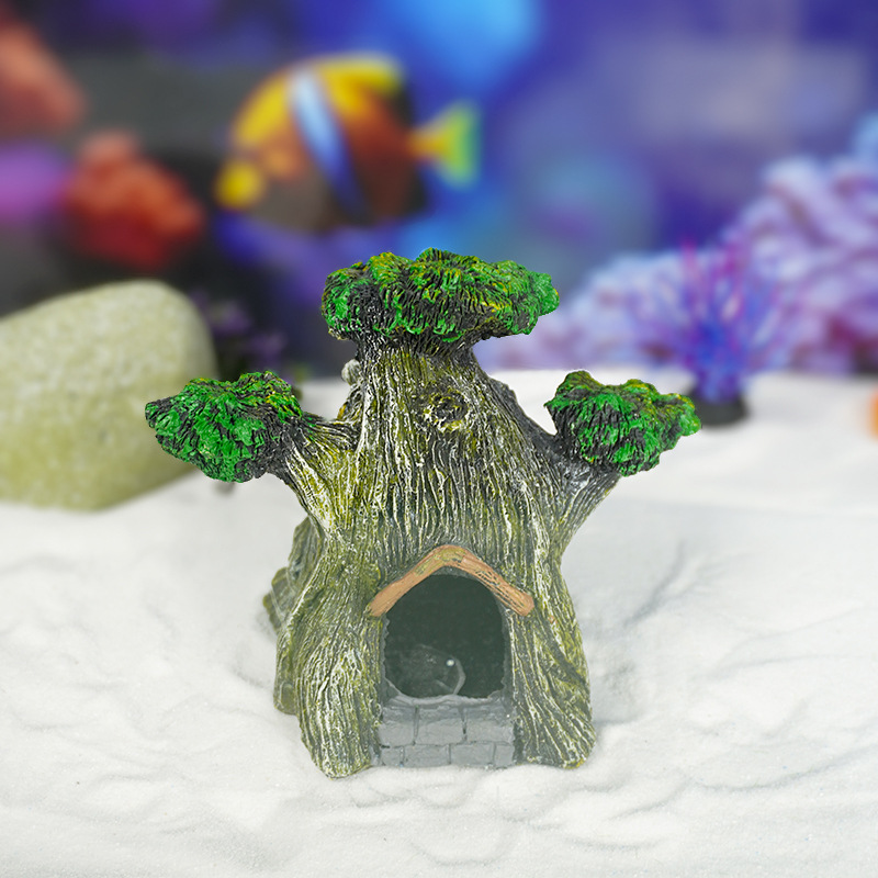 Casa de refugio de peces y camarones Decoración de pecera de cueva Decoración de acuario Árbol de la casa Paisaje de la pecera Decoración de la vieja casa del árbol