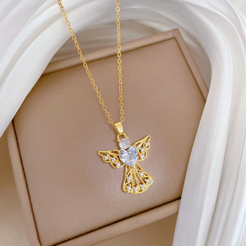 Collier ras de cou ange en diamant acier titane luxueux_voghion.com