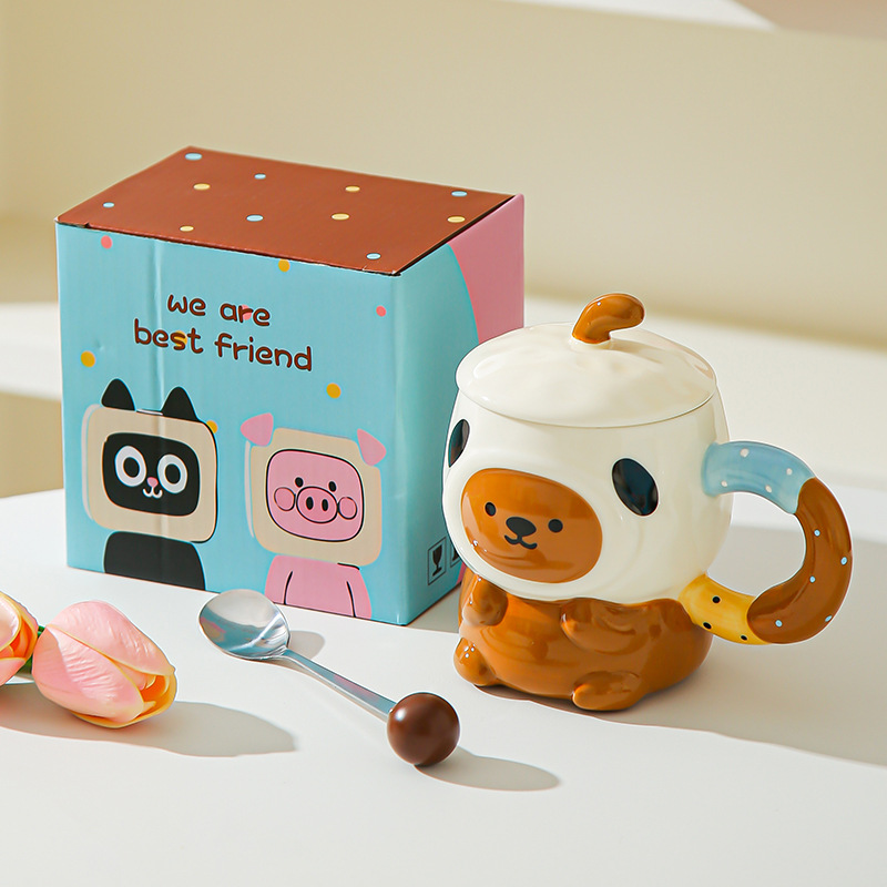 Caricatura encantadora cerimía cerámica con tapa para dar a la chica cumpleaños amiga práctica acompañante caja de regalo