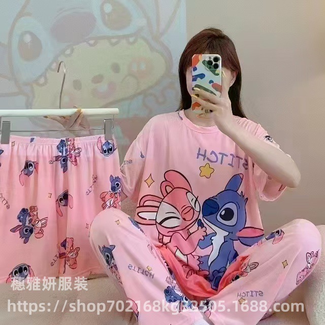 Pajamas Live Cross-Border Thailand Japanese Cartoon Pajamas Women's Three-Piece Set Short-Sleeved Pants Outer Wear Home Clothes