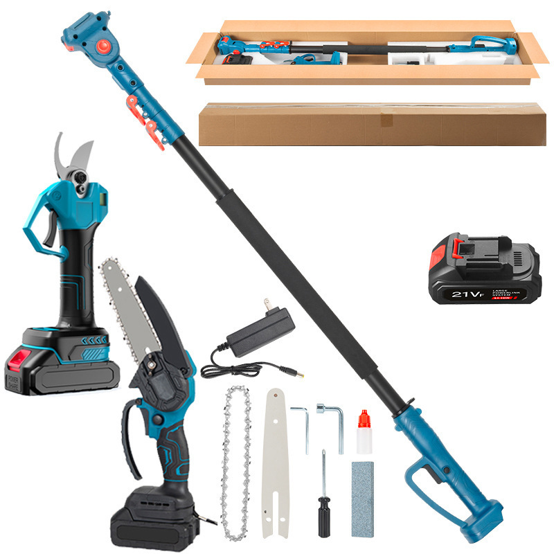 Varilla telescópica eléctrica de alta rama transfronteriza, motosierra de gran altitud, poda de ramas recargables, poda de postes de extensión de árboles frutales