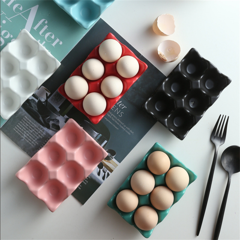Amazon Cross-Border Ceramic Egg Tray for Home Kitchen Refrigerator, 6-Piece Egg Storage Box, Egg Holder