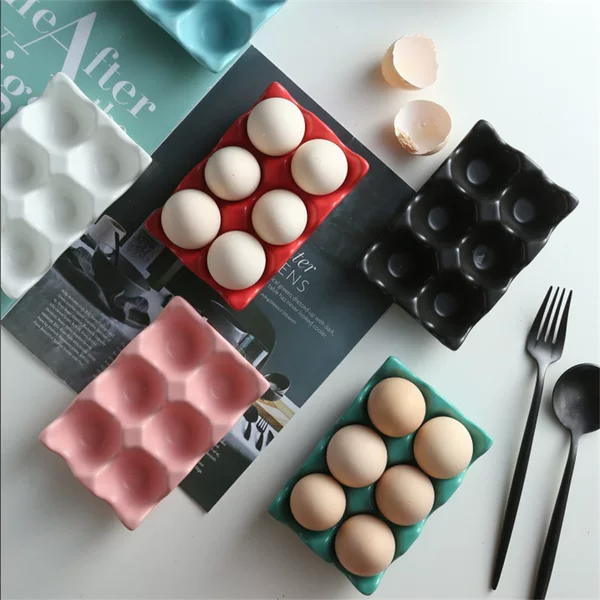 Amazon Cross-Border Ceramic Egg Tray for Home Kitchen Refrigerator, 6-Piece Egg Storage Box, Egg Holder