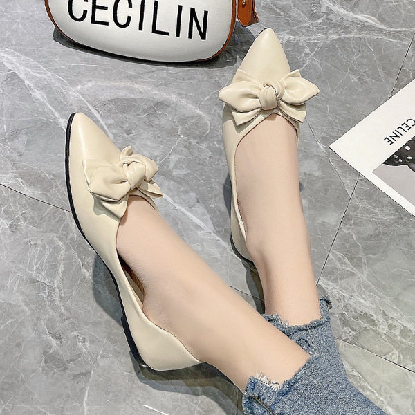 fashionable low shoes flat with bow low-cut all-season