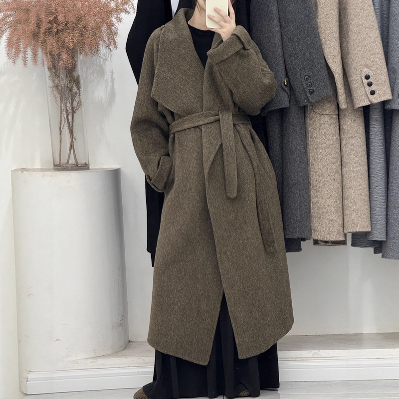 Autumn and Winter New Style Large Lapel Silhouette Design Slimming Double-Sided Wool Coat Extra Long Woolen Coat for Women