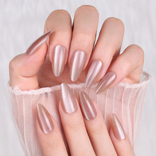 杏仁水滴款猫眼穿戴甲纯色美甲假指甲穿戴式指甲贴片30片裸条批发