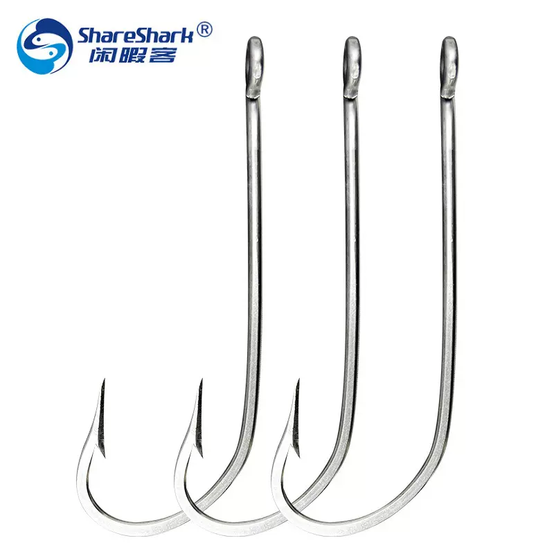 34007不锈钢海马钩 管付长柄直柄钩海钓倒刺鱼钩鲈鱼钩黑鱼钩