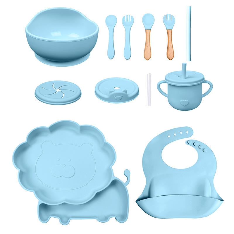 Conjunto de cubiertos para niños tazón de alimentos suplementarios platos de silicona tazón de cuchara de tenedor bib taza de agua de grado alimenticio para bebés alimentación suplementaria