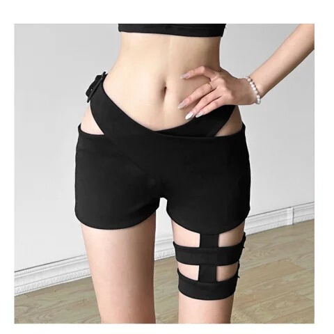 Hot Girl Low-Waist Cut Out Punk Shorts Women's Summer Black Hot Pants Jazz Dance Petite Dark Functional Style Disco