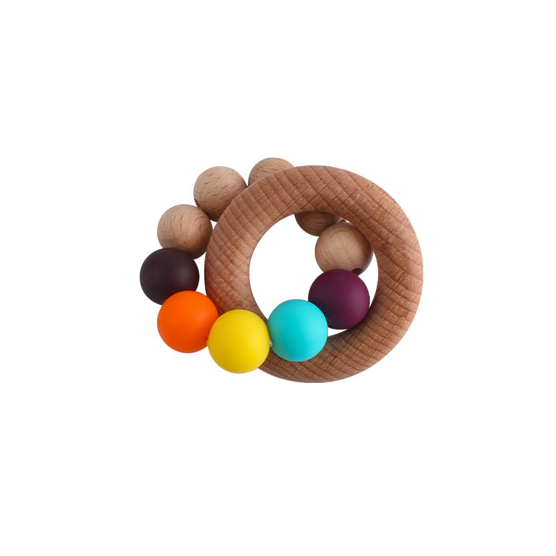Nueva DIY creativo Beech anillo macaron color juguete teether bebé cuentas de silicona pulsera teether palo