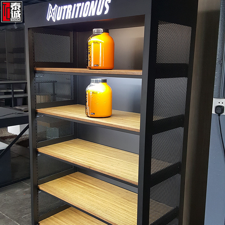 商场健身蛋白粉展示柜木质带灯健美增肌粉钙片中岛展柜奶粉陈列柜