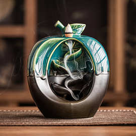 跨境工厂创意摆件左右逢源倒流香炉陶瓷摆件批发香薰炉工艺礼品