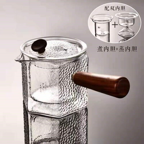 High borosilicate glass tea set, electric ceramic stove, wooden handle side handle, hammered pattern glass tea pot, heatable steam tea pot