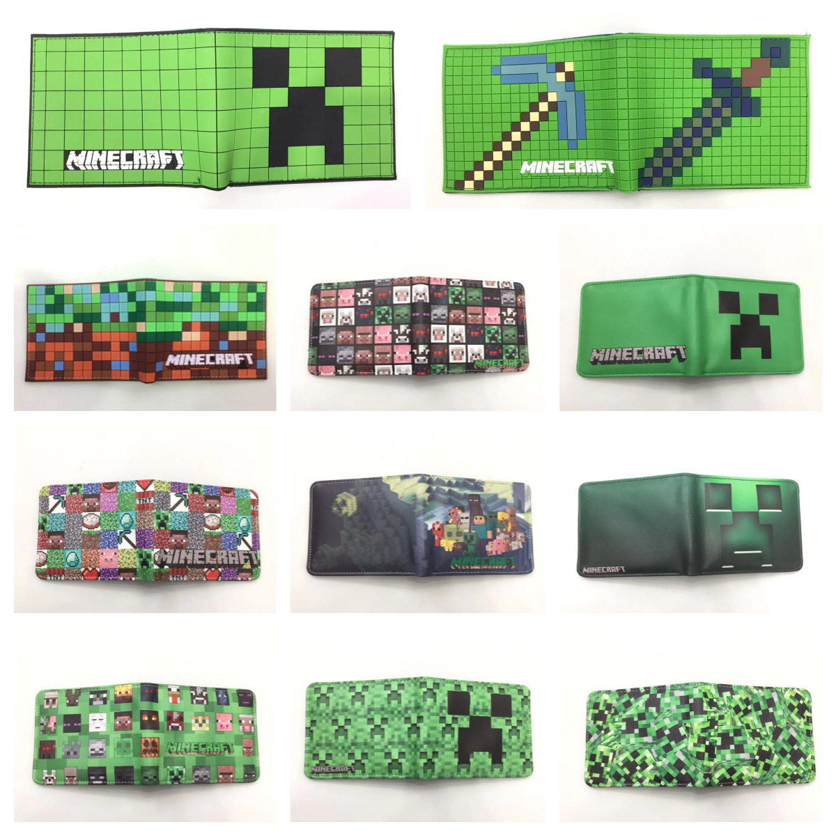 我的世界零钱包史蒂夫苦力怕末影人学生短款卡包彩色印刷PU皮钱夹