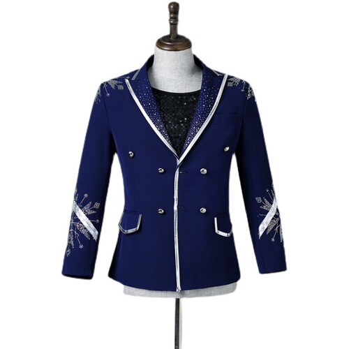 Men's youth navy blue jazz dance singers band dj ds blazers dress suit stage performance coats Male song DS boy group dance jackets