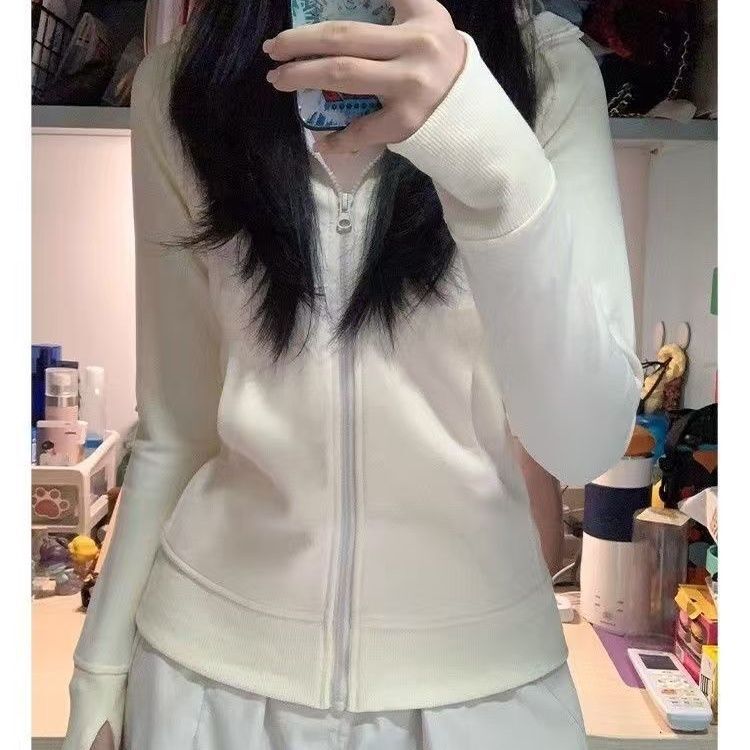 蓝色显白连帽开衫卫衣外套运动春秋季拉链修身显瘦女生修身瑜伽服|undefined