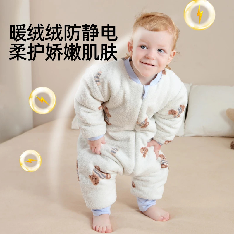 婧麒婴儿暖心绒睡袋秋冬款恒温蓄热保暖宝宝睡衣儿童防踢被子神器|undefined