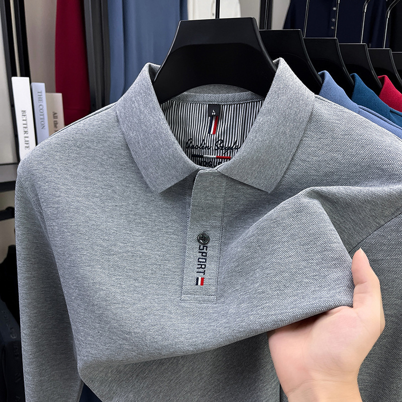 Men's Long-Sleeved T-Shirt Lapel Middle-Aged Simple Casual Fashion Men's High-End Autumn and Spring New Cotton Polo Shirt Men's Long-Sleeved T-Shirt Lapel Middle-Aged Simple Casual Fashion Men's High-End Autumn and Spring New Cotton Polo Shirt