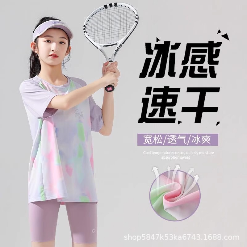 Qiqi Fairy Tale Girls Quick-Drying Sports Suit Children's Summer Short-Sleeved Medium and Large Children's Summer Outdoor Children's Clothing Suit
