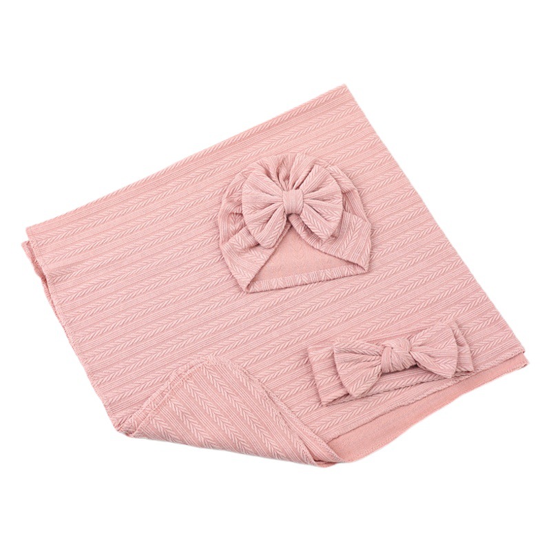 Comercio exterior transfronterizo bebé swaddling manta traje recién nacido poliéster algodón color sólido trigo grano envuelto manta de tres piezas conjunto