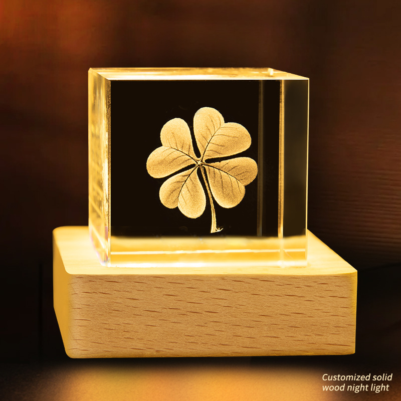 Escultura interior 3D transfronteriza cristal cuadrado luminoso luz nocturna adopción de una nube decoración creativa base de madera decoración decoración de escritorio