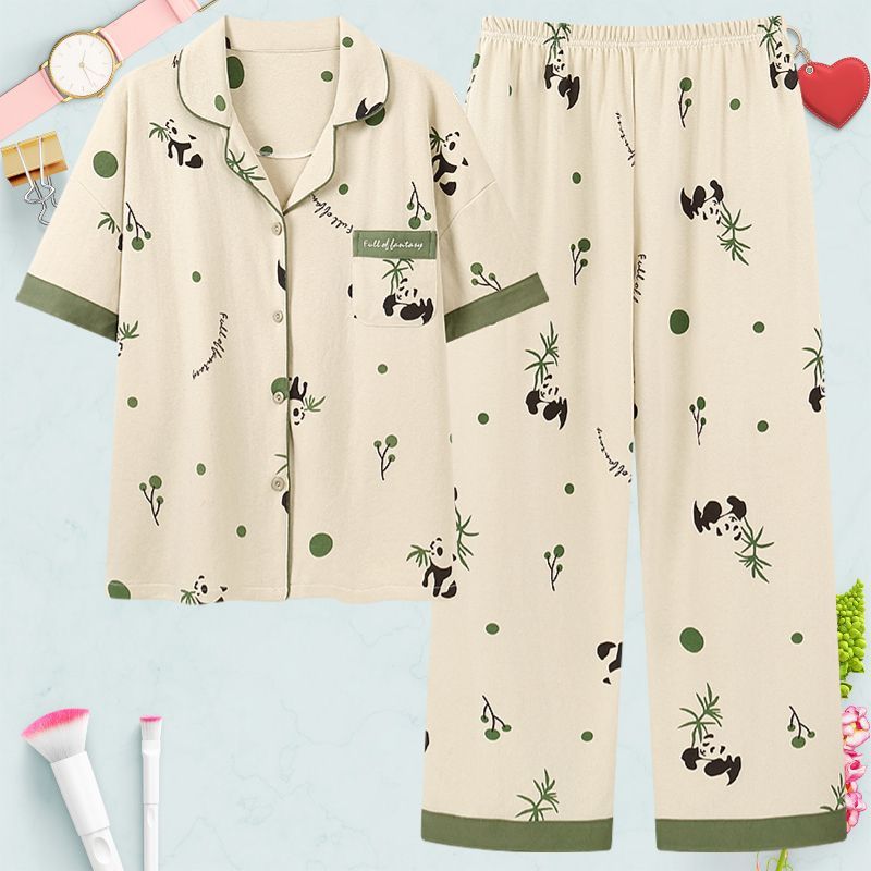 Pantalones de manga corta 100% pijama de algodón de verano de las mujeres jóvenes y de mediana edad cardigan ropa exterior de las mujeres ropa de verano delgada homewear