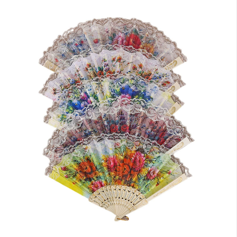 Spanish black lace white lace lace fan hot stamping craft folding fan summer Chinese style dance photo wholesale
