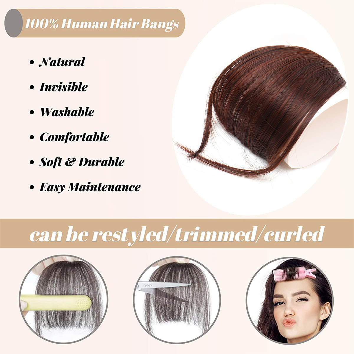 Casual, Weekend Occasion Women's Gender Sweet Style Women's Sweet Casual Weekend High Temperature Wire Bangs Straight Hair Wigs