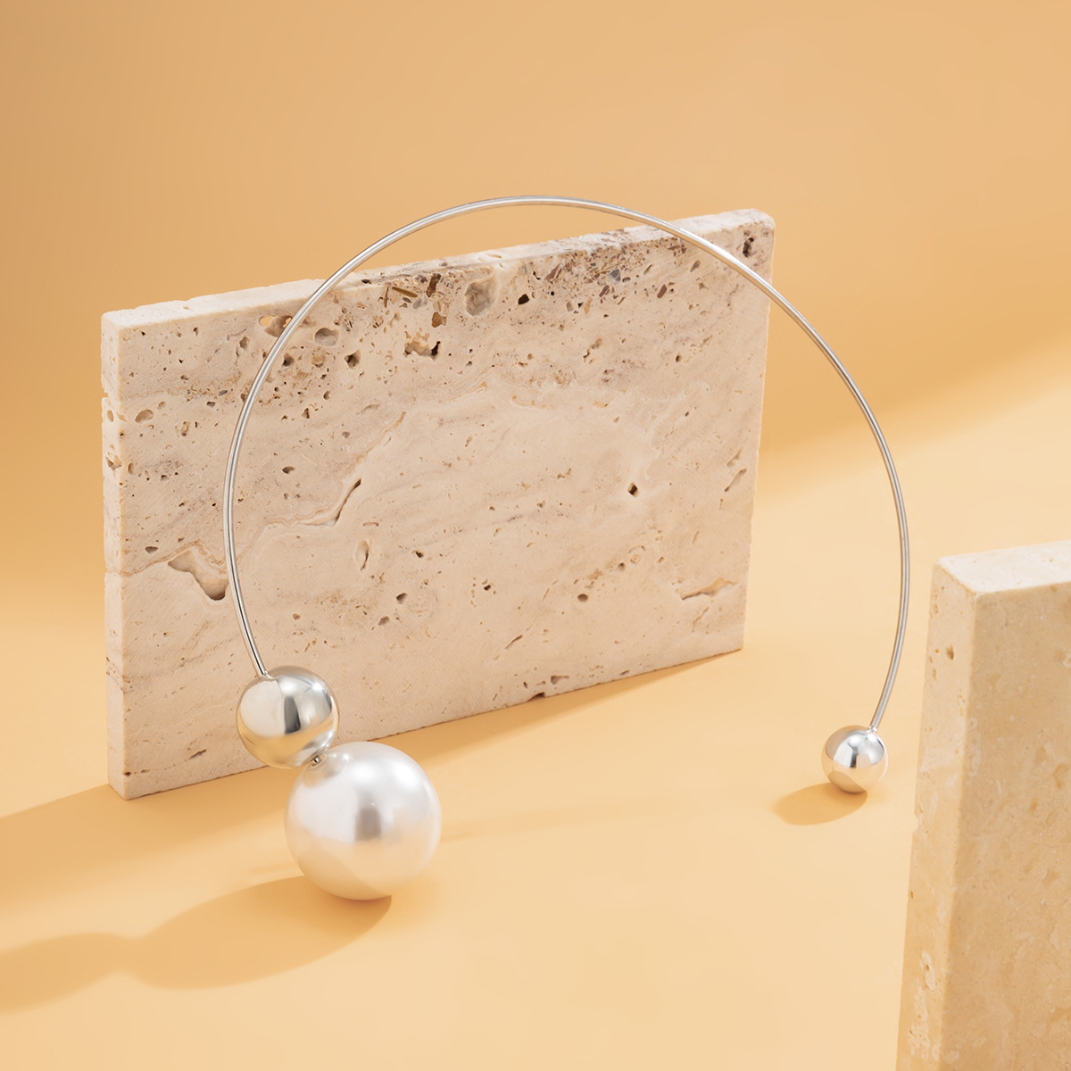 Retro Geometric Imitation Pearl Copper Choker Plating Copper Necklaces