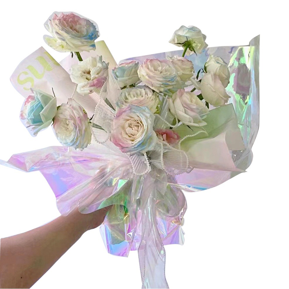 Papel de embalaje de flores Película de fantasía Película de arco iris celofán Papel de gelatina Impermeable Laser Floristería Papel de embalaje de ramo